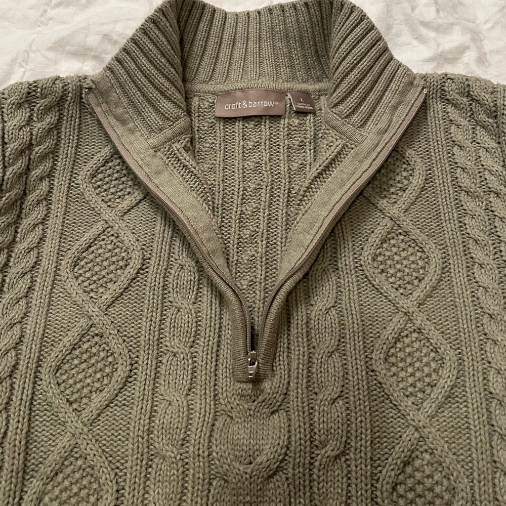Women’s Cable Knit 100% Cotton 1/4 Zip Sweater in sage Green - Picture 6 of 13